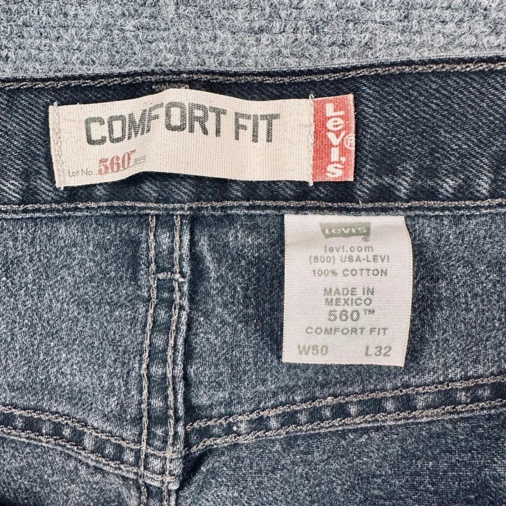 Levis 560 Comfort Fit Denim Jeans Mens 50x32 Faded Black Y2K Vintage Baggy Relax
